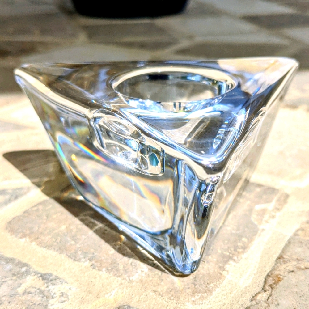 ORREFORS Crystal Triangle Tealight Votive Glass Candle holder Made in Sweden
